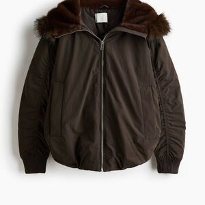 Brown Puffer jacket Fur-Trimmed hood